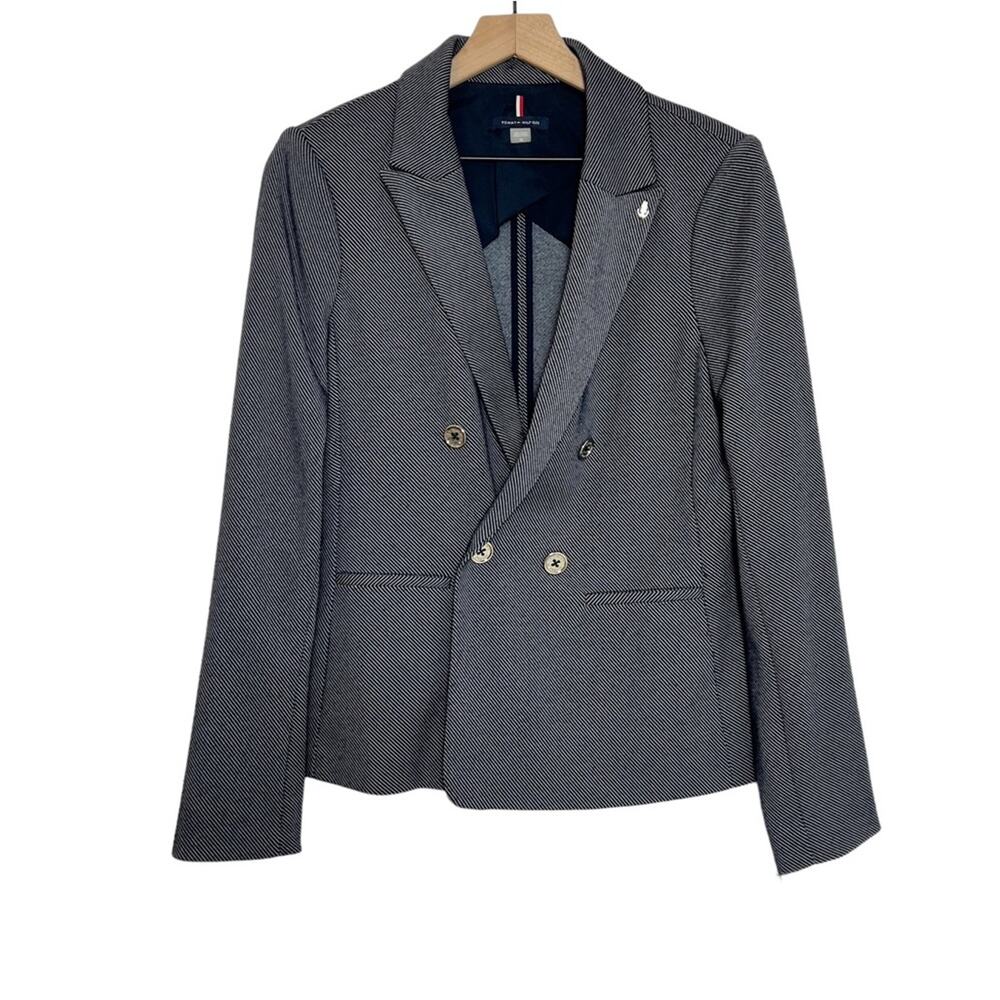 TOMMY HILFIGER WOMEN SIZE 10 LONG SLEEVE BUTTON BLUE WHITE GOLD BLAZER NWOT